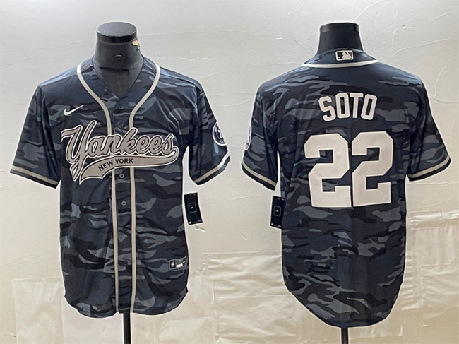 Men's New York Yankees #22 Juan Soto Gray Camo Cool Base Stitched Baseball Jersey